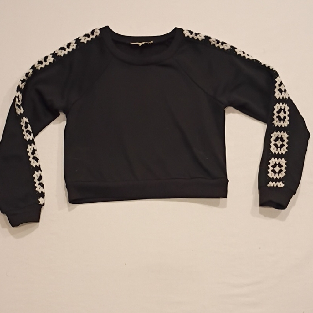 Rebellion Cropped Boxy Sweatshirt Crochet Inset Sleeves Streetcore size Medium